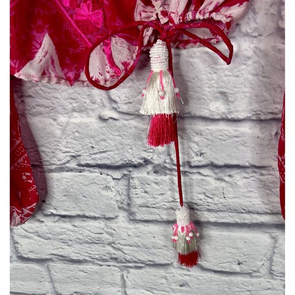ROCOCO SAND Women's Hot Pink Tassel Tie Waist Silk Blouse Medium - Picture 4 of 7